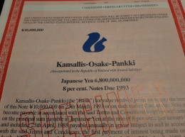 Bank Kansalis - Osake - Pankki - Titre "Specimen" - Japanese YEN - 8 % Notes Due 1993 - 25 Th April 1988. - Bank & Insurance