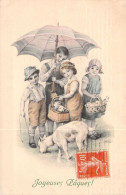 Pâques - Cartes Viennoise - Groupe D'enfant Avec Une Chèvre - Parapluie - Illustration - Carte Postale Animée - Pasen