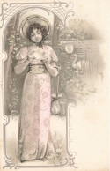 Illustrateur - Jeune Femme En Robe Rose à Fleur Avec Chapeau - Colorié - Maison Daandois Et Cie - Carte Postale Ancienne - Non Classificati