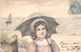 Cartes Viennoise - Portrait D'une Enfant Avec Son Ombrelle Sur La Côte - Bâteau - Illustration - Carte Postale Animée - Autres & Non Classés