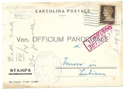 ITALY WWII 1943 Stationary With Stamp Ufficio Parrocchiale Trieste -> Lubiana (No 2215) - Ljubljana