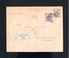 K109-HONG KONG-REGISTERED COVER HONG KONG To DRESDEN (germany) 1936.WWII.China..British Colonies.Enveloppe CHINE - Autres & Non Classés