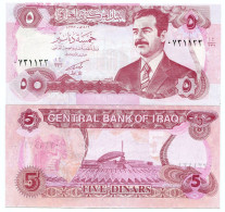 Saddam Hussein Iraq 5 Dinar Banknote UNC - P 80 Soldiers Tomb Paper Money - Iraq