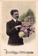 FANTAISIE - Homme - Costume - Fleurs - Souvenir Affectueux - Carte Postale Ancienne - Männer