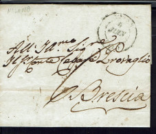 Italie. Lettre De Milano Du 5 Juin 1837 Pour Brescia. Taxe Manuscrite 6 Centimes. B/TB. - 1. ...-1850 Prefilatelia