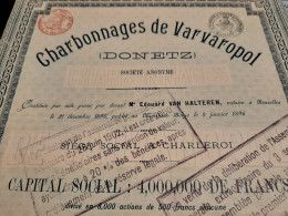 Charbonnages De Varvaropol (Donetz) - Action De 500 Frs Au Porteur - Ukraine - Charleroi Le 8 Janvier 1896. - Mines
