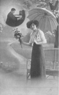 FANTAISIE - Femme Et Homme - Parapluie - Fleurs - Carte Postale Ancienne - Altri & Non Classificati