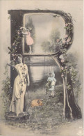 FANTAISIE - Alphabet - Lettre R - Femme - Enfants - Carte Postale Ancienne - Bestickt