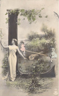 FANTAISIE - Alphabet - Lettre L - Femme - Enfants - Végétation - Carte Postale Ancienne - Bestickt