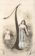 FANTAISIE - Chiffre 1 - Femme - Fille - Carte Postale Ancienne - Bestickt