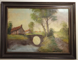 Paysage Avec Maisons, Pont Et Arbres/ Landscape With Houses, Bridge And Trees, Peters - Huiles