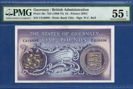 GUERNSEY - P. 46c -  5 Pounds ND (1969 -1975) AUNC / PMG 55, S/n C616096 - Guernsey