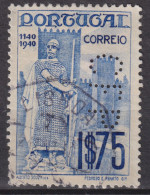 1940 Portugal, Mi:PT 621, Sn:PT 594, Yt:PT 615, Perfin CFP, King Alfonso Henriques (c. 1110-1185), Statue - Oblitérés
