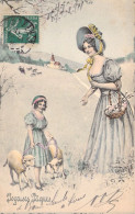 ILLUSTRATEUR SIGNEE VIENNE - Joyeuses Pâques - Mêre Et Sa Fille - Mouton N°4101 - Carte Postale Animée - Vienne