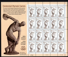 USA 1996 Centennial Olympic Games. Pane Of 20, Sheet Postfris MNH** Scott No. 3087 - Hojas Completas