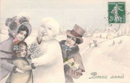 ILLUSTRATEUR SIGNEE VIENNE - Bonne Année - Couple - Bonhomme De Neige - 5200 - Carte Postale Animée - Vienne