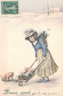 ILLUSTRATEUR SIGNEE VIENNE - Bonne Année - Enfants - Cochon - Brouette - 5056 - Carte Postale Animée - Vienne