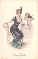 ILLUSTRATEUR SIGNEE VIENNE - Bonne Année - Femme - Ange Musicien - 767 - Carte Postale Animée - Vienne