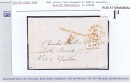 Ireland Louth Uniform Penny Post 1845 Letter To Dublin With PAID AT DROGHEDA/1d Red DROGHEDA AU 7 1845 - Prefilatelia