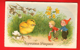 KAU-33  Joyeuses Pâques, Poussin Et Deux Enfants. Circ. 1957 - Ostern