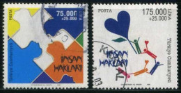 Türkiye 1998 Mi 3165-3166 Human Rights | Puzzle Piece Outlines Of People's Faces & Heart-Shaped Kite With People As Tail - Gebruikt