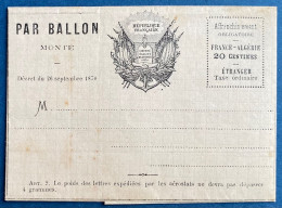 Lettre BALLON MONTÉ Formule Neuve Aux Drapeaux Noire Sur Rose Pale - War 1870