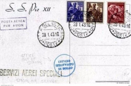 VATICANO - 23 1 1943 CARTOLINA S.S. PIO XII CON 3 VALORI P.A. 1938 - ANNULLI SPECIALI - Cartas & Documentos