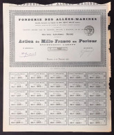 Fonderie Des Allees-marines Action De 1000 Francs 01 12 1918 Cod.doc.326 - Industrie