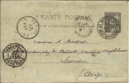 Entier Postal , 10 C , Type Sage , 1893 , N° YT 89 - CP4, Cachets De MONTAUBAN Type DAGUIN , TOULOUSE , SAVERDUN - Tarjetas Precursoras