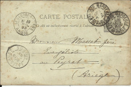 Entier Postal , 10 C , Type Sage , 1893 , N° YT 89 - CP4, Cachets De MARSEILLE , LA BASTIDE / L'HERS , LAVELANET - Tarjetas Precursoras