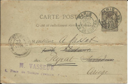 Entier Postal , 10 C , Type Sage , 1894 , N° YT 89 - CP4, Cachets De PARIS ( Av. De L' Opéra ) , SAVERDUN - Tarjetas Precursoras