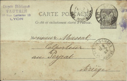 Entier Postal , 10 C , Type Sage , 1893 , N° YT 89 - CP4, Cachets De LYON Type DAGUIN , LA BASTIDE / L'HERS - Tarjetas Precursoras