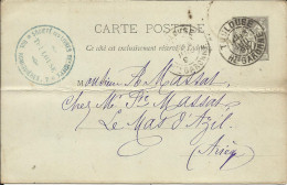 Entier Postal , 10 C , Type Sage , 1895 , N° YT 89 - CP4, Cachets De TOULOUSE Type DAGUIN , LE MAS D'AZIL - Tarjetas Precursoras