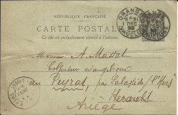 Entier Postal , 10 C , Type Sage N° 831 , 1899 , N° YT 89 - CP5, Cachets D' ORANGE & LA BASTIDE / L'HERS - Tarjetas Precursoras