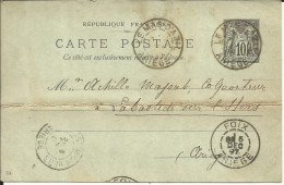 Entier Postal , 10 C , Type Sage N° 734 , 1897 , N° YT 89 - CP5, Cachets De LE MAS D'AZIL , FOIX & LA BASTIDE / L'HERS - Tarjetas Precursoras