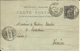 Entier Postal , 10 C , Type Sage N° 706 , 1898 , N° YT 89 - CP5, Cachets De NICE Type DAGUIN & GENEVE ( Facteurs ) - Tarjetas Precursoras