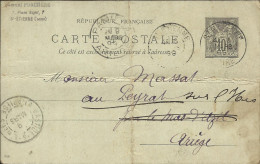 Entier Postal , 10 C , Type Sage N° 844 , 1899 , N° YT 89 - CP5, Cachets De ST ETIENNE  Type DAGUIN & LE MAS D'AZIL - Tarjetas Precursoras