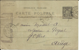 Entier Postal , 10 C , Type Sage N° 834 , 1899 , N° YT 89 - CP5, Cachets De CETTE A BORDEAUX & LA BASTIDE / L'HERS - Tarjetas Precursoras