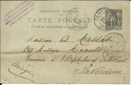 Entier Postal , 10 C , Type Sage N° 926 , 1899 , N° YT 89 - CP5, Cachets De PARIS 11° ( Av. De L' Opéra ) Type DAGUIN - Tarjetas Precursoras