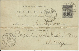 Entier Postal , 10 C , Type Sage N° 930 , 1899 , N° YT 89 - CP5, Cachets De ORANGE & LA BASTIDE S. L'HERS - Tarjetas Precursoras