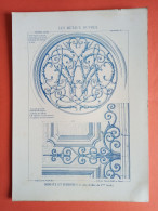 LES METAUX OUVRES 1882 LITHO FER FONTE CUIVRE ZINC " IMPOSTE ET FERRURES PORTE D'ALLEE DU 17° SIECLE " 1 PLANCHE - Architecture