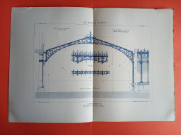 LES METAUX OUVRES 1882 LITHO FER FONTE CUIVRE ZINC " JARDIN D'HIVER A PARIS " 4 PLANCHES DONT UNE DOUBLE DEPLIANTE - Architecture