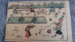 CPA 10 ANS LE JEU DESSIN MORISS TOUPIE PATES DE SABLE PETIT CHEVAL PARC CARICATURE HUMOUR - Jeux Et Jouets