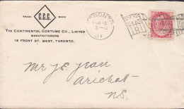 Canada THE CONTINENTAL COSTUME CO. Flamme 'Flag' TORONTO 1901 Cover Lettre ARICHAT (Arr.) Nova Scotia 2c. Victoria Stamp - Brieven En Documenten