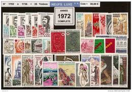 FRANCE - Année Complète 1972 - NEUF LUXE ** 35 Timbres - 1970-1979