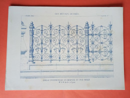 LES METAUX OUVRES 1882 LITHO FER FONTE CUIVRE ZINC " GRILLE D'ENTOURAGE EN BRONZE ET FER FORGE " 1 PLANCHE - Architecture