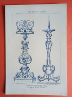 LES METAUX OUVRES 1882 LITHO FER FONTE CUIVRE ZINC " LUTRIN ET CHANDELIER PASCAL FER FORGE ET BRONZE " 1 PLANCHE - Architecture