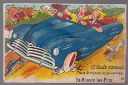 Une Carte Fantaisie  à Système Souvenir De St -  Brévin Les Pins   à Toute Pompe Sous Le Capot  Carte écrite 1951 - A Systèmes