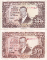 LOTE DE 2 BILLETES DE 100 PESETAS DEL AÑO 1953 DIFERENTES TONALIDADES - 100 Pesetas