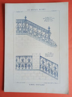 LES METAUX OUVRES 1882 LITHO FER FONTE CUIVRE ZINC " RAMPES D'ESCALIER HOTEL Mr PEREIRE A PARIS " 1 PLANCHE - Architecture